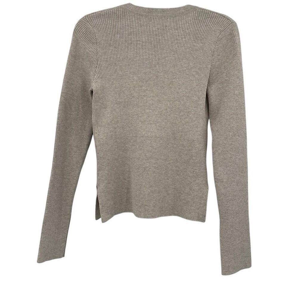 NWT Monrow Taupe Long Sleeve Ribbed Side Slit Henley Sweater Size Medium - Picture 3 of 8